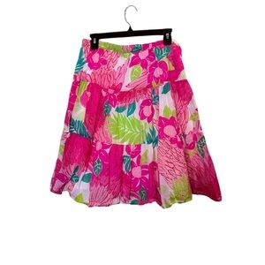 Lilly Pulitzer Pink and Green Parrot Floral A-Line Mini Skirt sz 8